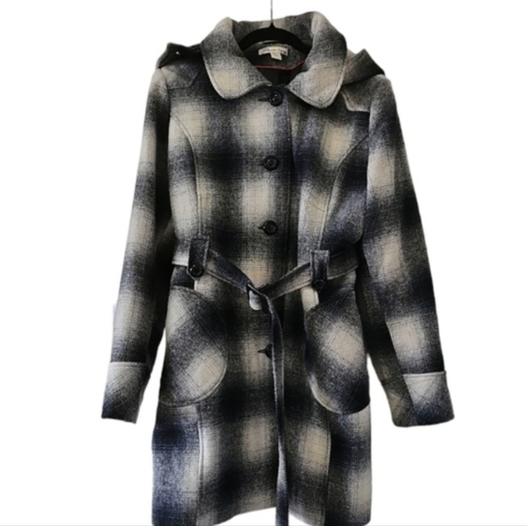 Vintage American Rag Cie 1984 Checkered Coat Wool Blend White & Navy Blue - Picture 6 of 6